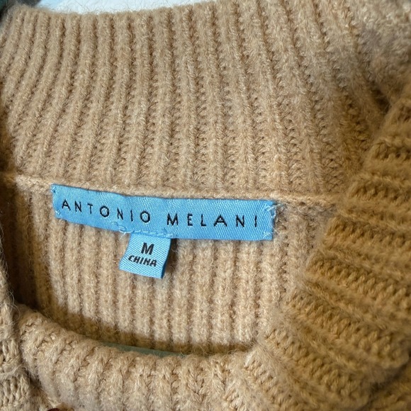 Antonio Melani Womens Camel Ribbed Mock Neck Balloon Sleeve Sweater Size Medium - Picture 3 of 4